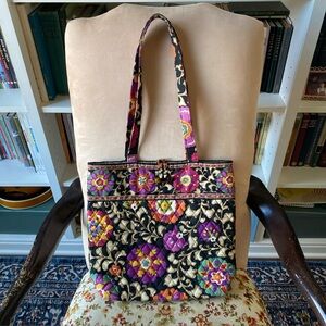 NEW Vera Bradley Suzani Tote Bag Black Floral Quilted Shoulder Bag